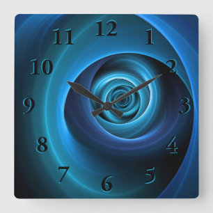 3D Spiral Blue Färg Modern Abstrakt Fractal Art Fyrkantig Klocka