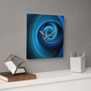 3D Spiral Blue Färg Modern Abstrakt Fractal Art Fyrkantig Klocka