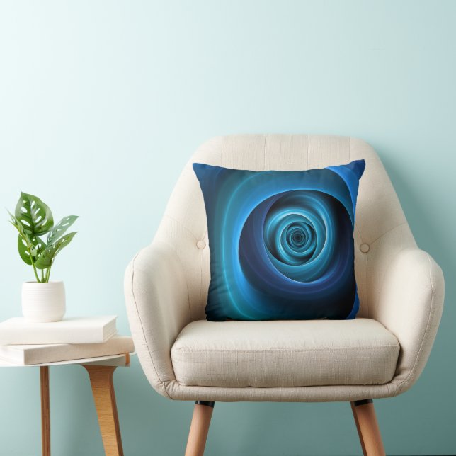 3D Spiral Blue Färg Modern Abstrakt Fractal Art Kudde (Stol)