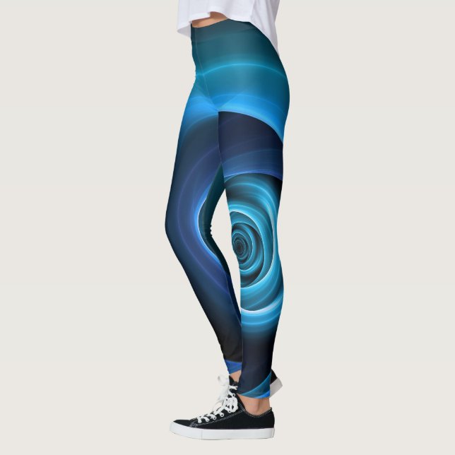3D Spiral Blue Färg Modern Abstrakt Fractal Art Leggings (Vänster)