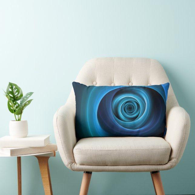 3D Spiral Blue Färg Modern Abstrakt Fractal Art Lumbarkudde (Stol)
