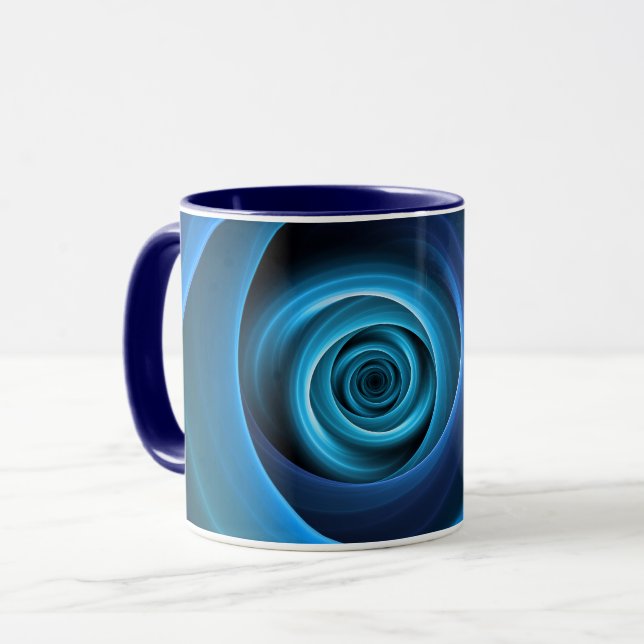 3D Spiral Blue Färg Modern Abstrakt Fractal Art Mugg (Framsida vänster)