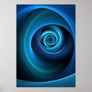3D Spiral Blue Färg Modern Abstrakt Fractal Art Poster