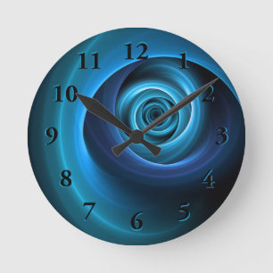 3D Spiral Blue Färg Modern Abstrakt Fractal Art Rund Klocka