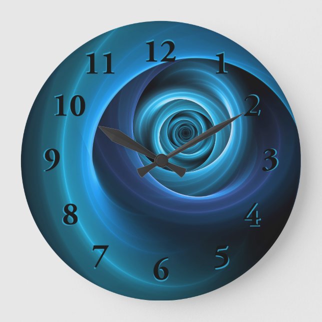 3D Spiral Blue Färg Modern Abstrakt Fractal Art Stor Klocka (Framsida)
