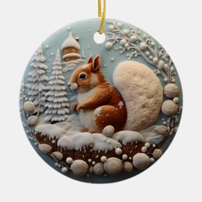 3D Squirrel Chirstmas Animal Julgransprydnad Keramik (Framsidan)