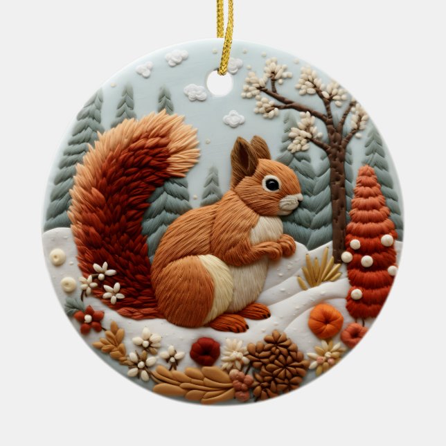 3D Squirrel Chirstmas Animal Julgransprydnad Keramik (Framsidan)