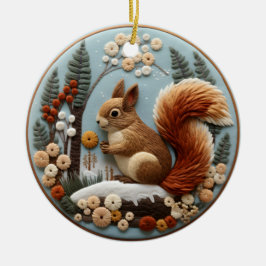 3D Squirrel Chirstmas Animal Julgransprydnad Keramik