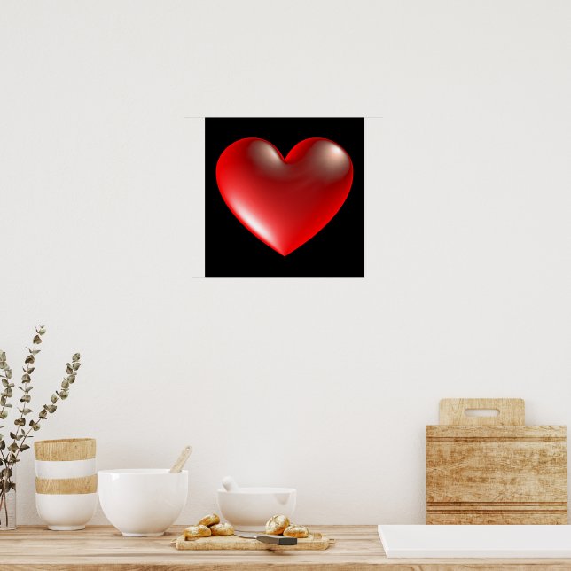3D-stil Hjärt Symbol Röd Poster (Kök)
