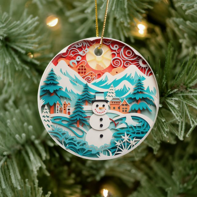 3D Stil Snögubbe Vinterjul, Helgdag Julgransprydnad Keramik (Träd)