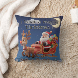 3D Style Christmas Night Sleigh Pillow Kudde