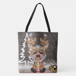 3D Stylized Rudolph Tote Bag julrenar Tygkasse