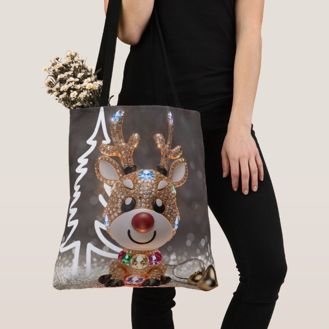 3D Stylized Rudolph Tote Bag julrenar Tygkasse (Närbild)