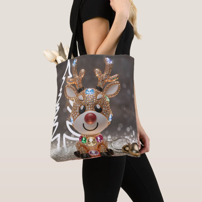 3D Stylized Rudolph Tote Bag julrenar Tygkasse (Närbild)