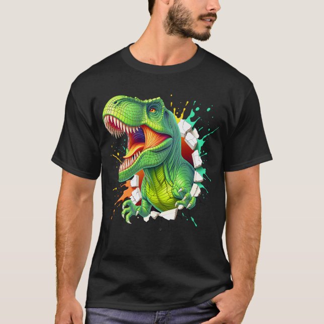 3D T-Rex Dinosaur Vägg Smash Pojkar Barn T-Shirt (Framsida)