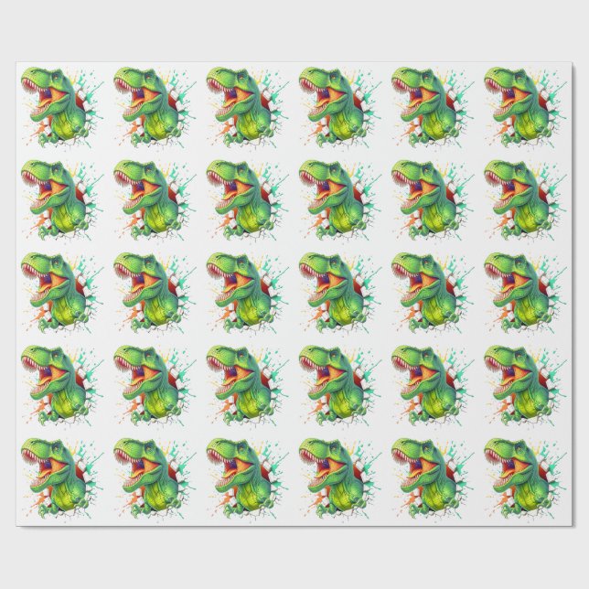 3D T-Rex Dinosaur Vägg Smash Pojkar Barn T-Shirt Presentpapper (Platt)