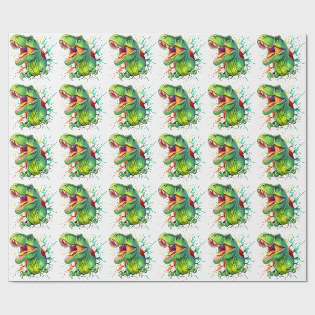 3D T-Rex Dinosaur Vägg Smash Pojkar Barn T-Shirt Presentpapper (Platt)