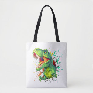 3D T-Rex Dinosaur Vägg Smash Pojkar Barn T-Shirt Tygkasse