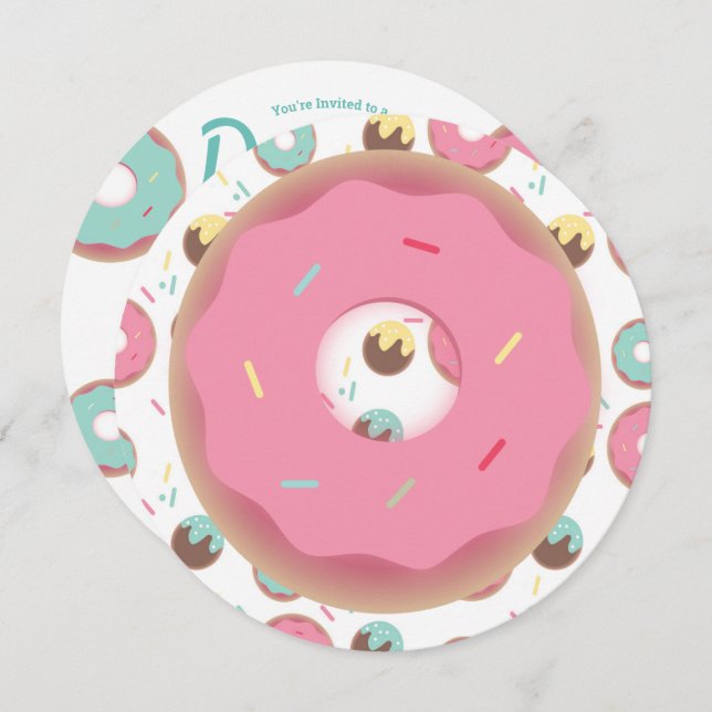 3D Teal and Rosa Donut Sprinkle Mix Round Inbjudningar (Fram/baksida)