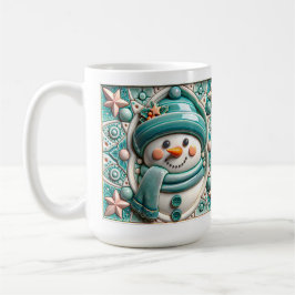 3D Teal Christmas Snowman Kaffemugg