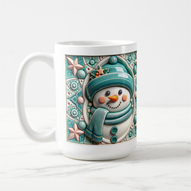 3D Teal Christmas Snowman  Kaffemugg (Vänster)
