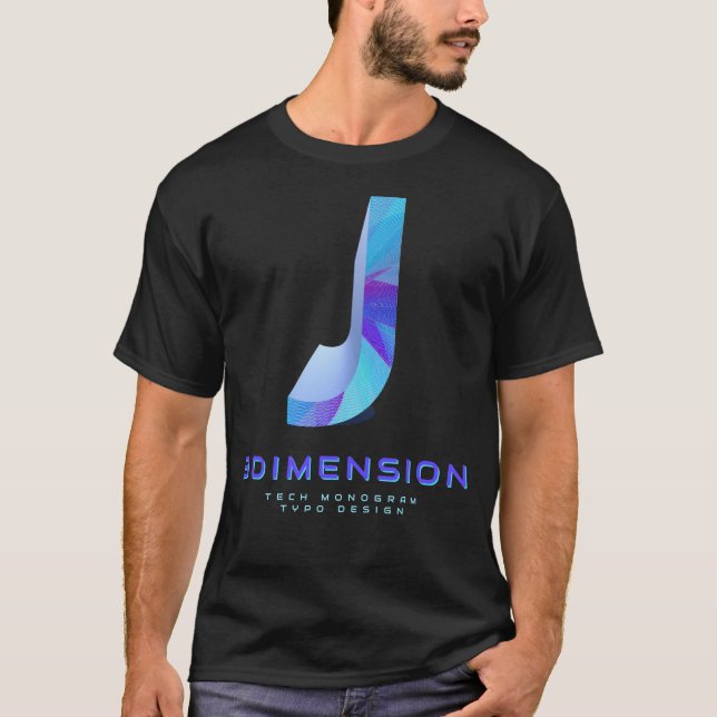 3D Tech Bokstav J Modern Stilig Monogram T Shirt (Framsida)