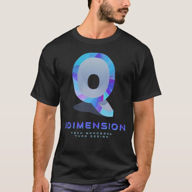 3D Tech Bokstav Q Modernt Monogram Stilsamt T Shirt (Framsida)