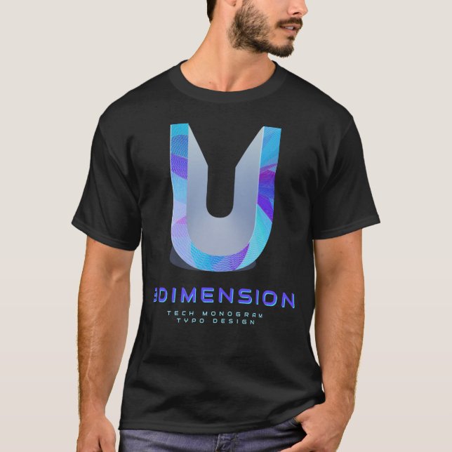 3D Tech Bokstav U Modern Stilig Monogram T Shirt (Framsida)