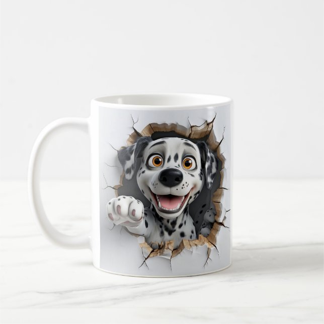 3D Tecknad Dalmatiner Glatt Bryter Genom Väggen Kaffemugg (Vänster)