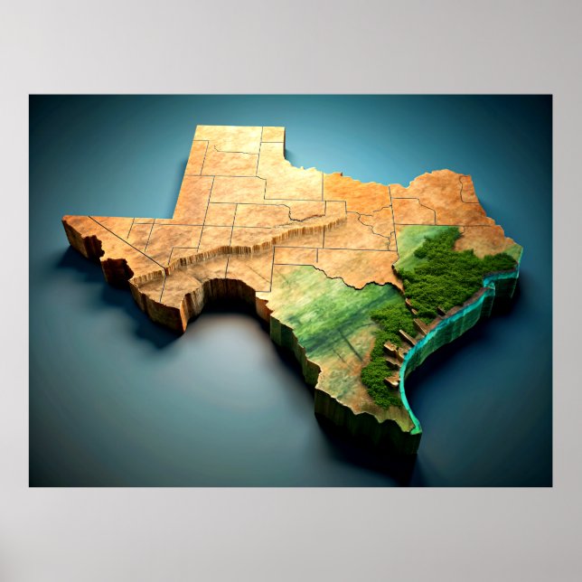 3D Texas Karta Poster (Framsidan)