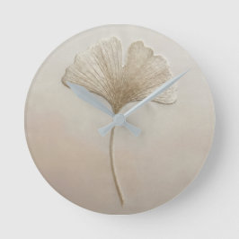 3D Texturerad Broderi Ginkgo-blad Beige Kräm Rund Klocka