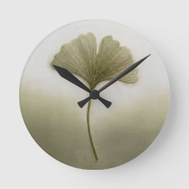3D Texturerad Broderi Ginkgo blad Sagegrön Rund Klocka
