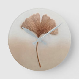 3D Texturerad Broderi Ginkgo Leaf Varm Taupe Rund Klocka