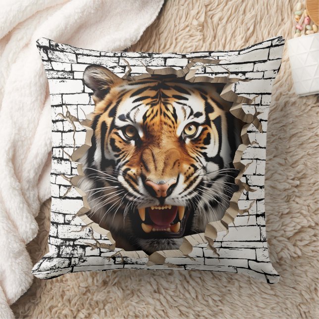 3D Tiger Väggbrott Konst – Realistisk Safari Kudde (Filt)