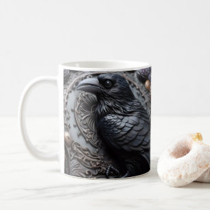 3D Tittar Black Raven Bird Kaffemugg