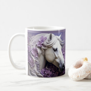 3D Tittar Lila blommor för vita hästar Kaffemugg