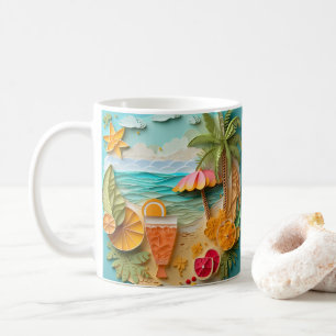 3D-Tittar Tryckt Tropical Beach Kaffemugg