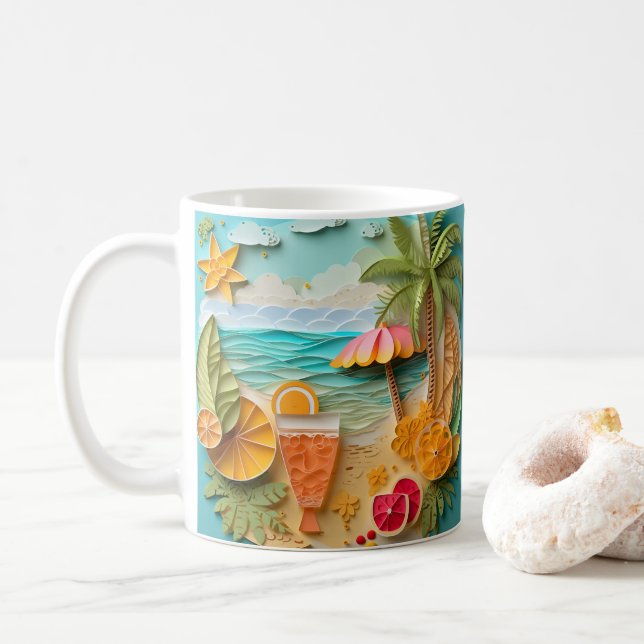 3D-Tittar Tryckt Tropical Beach Kaffemugg (Med munk)