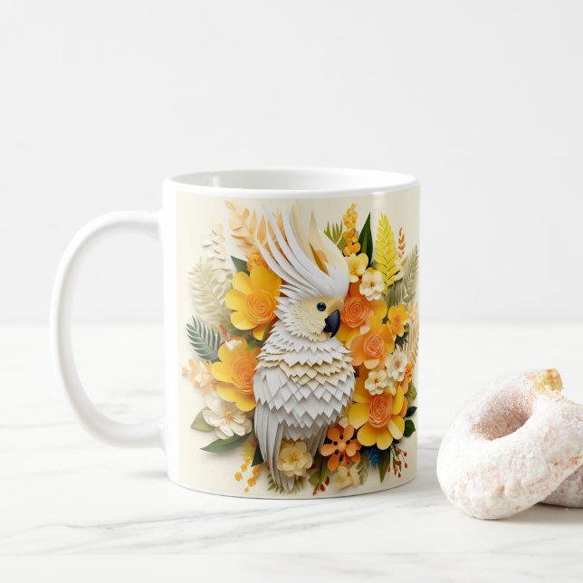 3D-Tittar tryckt vit Cockatoo Kaffemugg (Med munk)