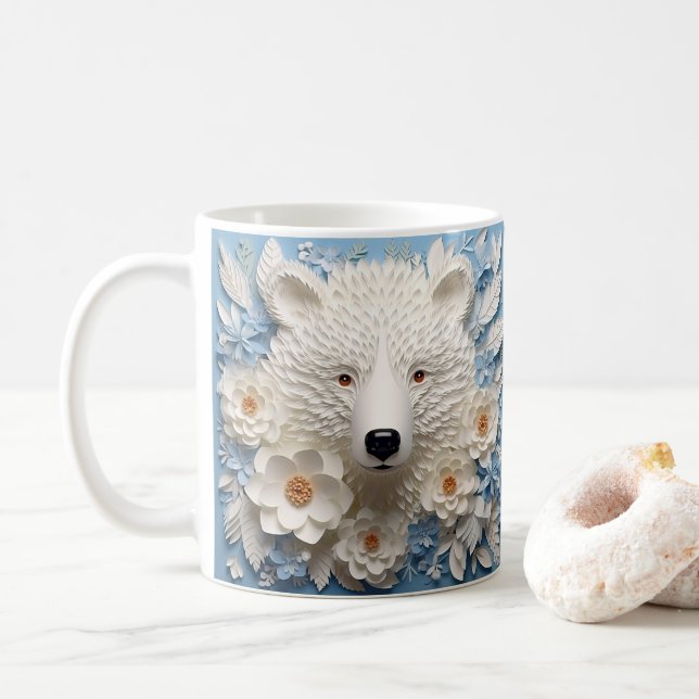 3D-Tittar tryckt vit Polar Bear Kaffemugg (Med munk)