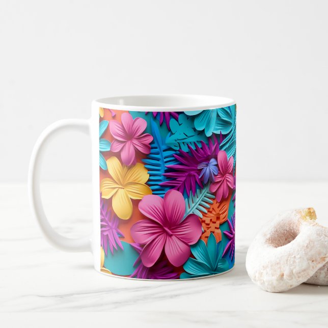 3D Tittar tryckta hawaiiska tropiska blommor Kaffemugg (Med munk)