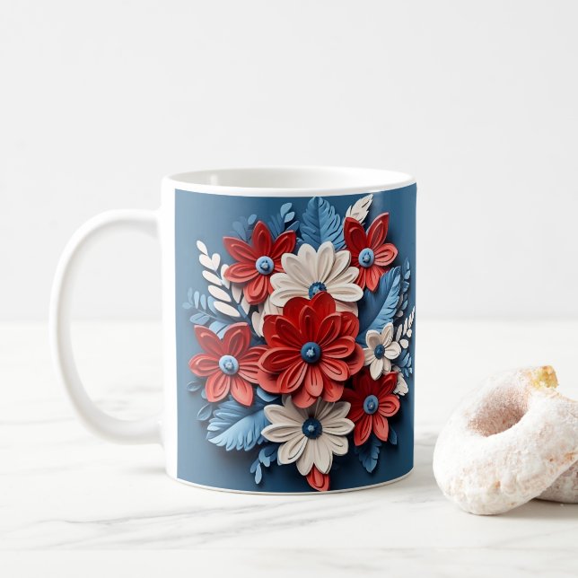 3D-Tittar tryckta patriotiska blommor Kaffemugg (Med munk)