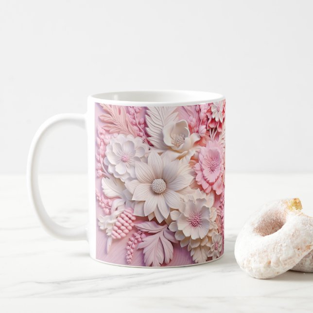3D-Tittar tryckta Rosa Flowers Kaffemugg (Med munk)