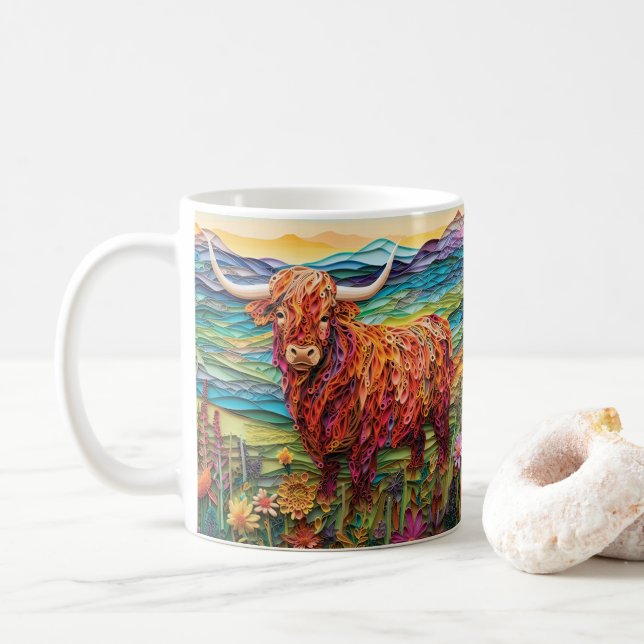 3D-Tittar utskrift av Highland Steer Kaffemugg (Med munk)