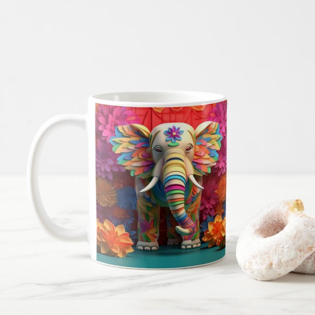 3D-Tittar utskriven färgstark elefant Kaffemugg (Med munk)