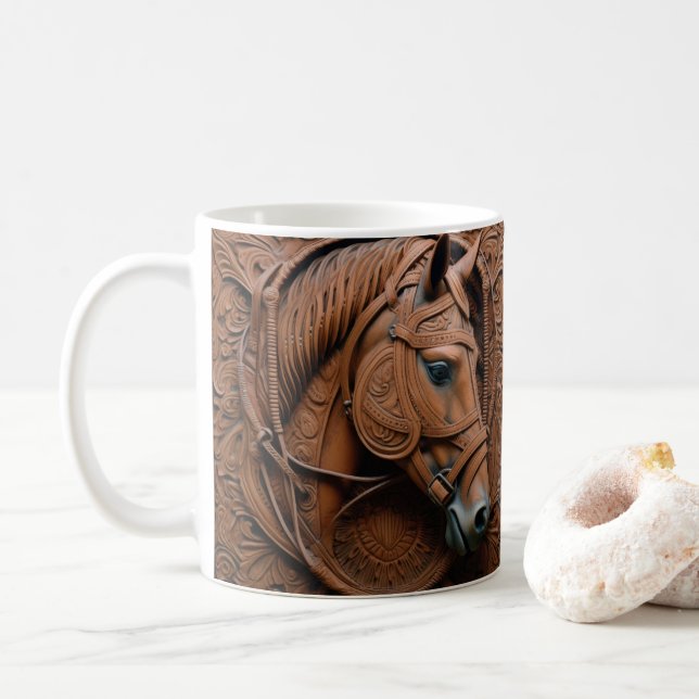 3D Toolat läderutseende Tryckt Westerna häst Kaffemugg (Med munk)