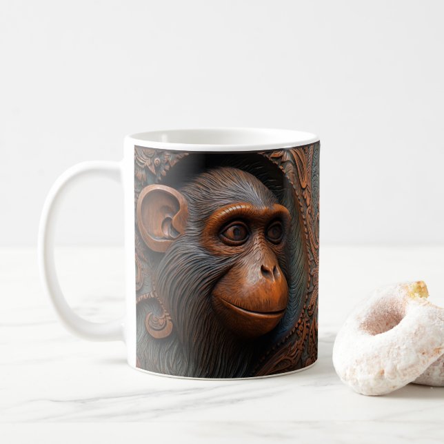 3D Tooled Leather-utseende, utskriven apa, Ape Chi Kaffemugg (Med munk)