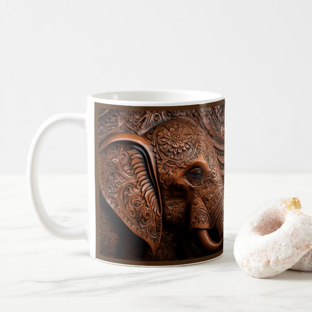 3D Tooled Leather-utskrift Elephant Kaffemugg (Med munk)