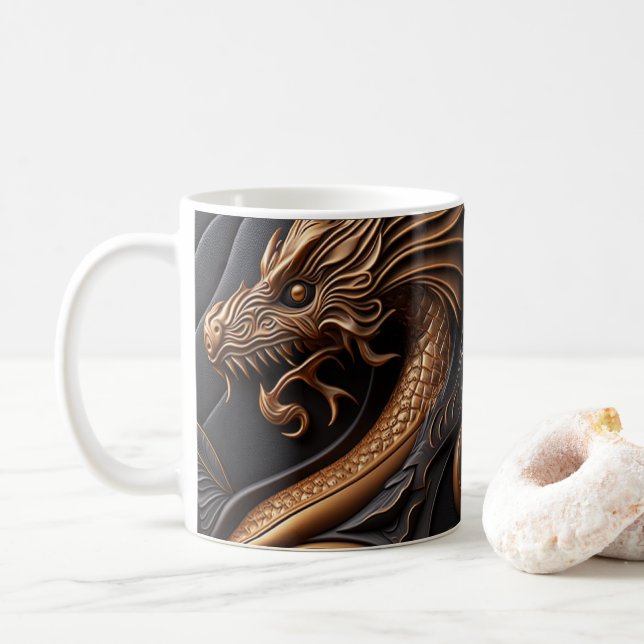 3D Tooled Leather-utskriften Dragon Kaffemugg (Med munk)