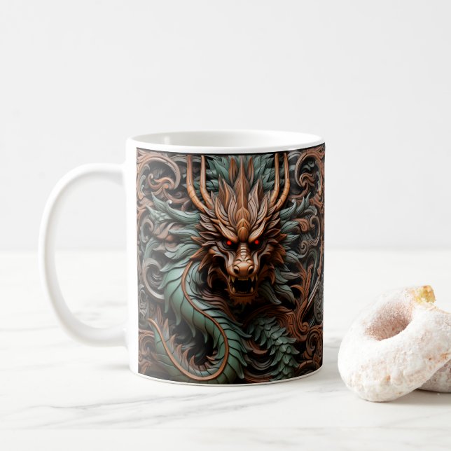 3D Tooled Leather-utskriften Dragon Kaffemugg (Med munk)